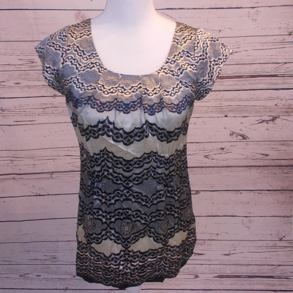 CAbi 100% Silk Blouse Blue Folley Xsmall - Picture 2 of 6